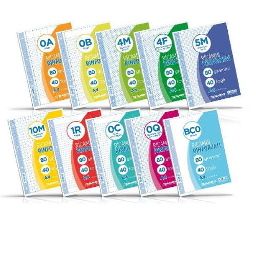 BLASETTI RICAMBI RINFORZATI A4 80 GR RIGHE 0A BIANCO 40 FOGLI CONF 1 Pz.